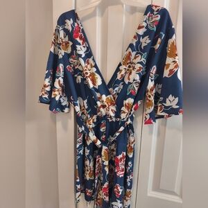 Floral Wrap Romper with Bell Sleeves